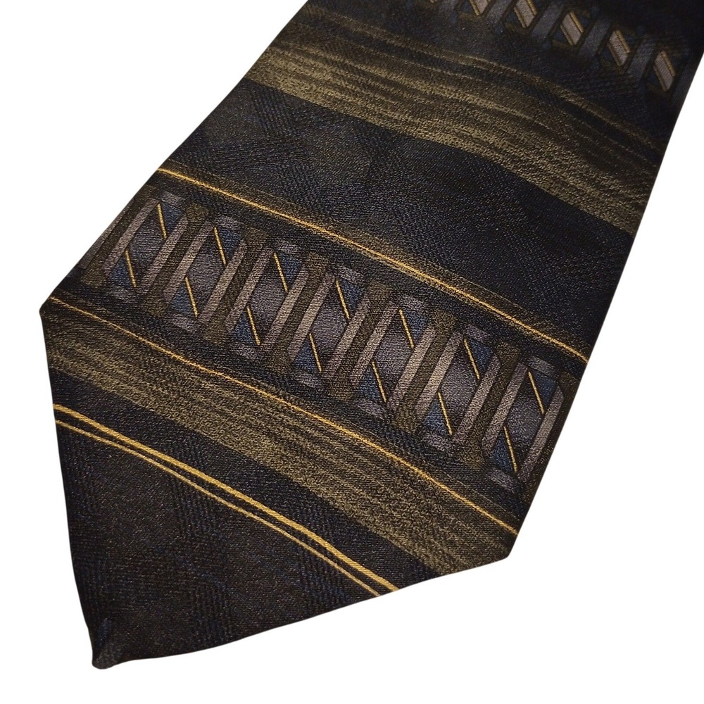 Puritan Mens Black‎ Gold Geometric Pattern Necktie Polyester Blend Formal